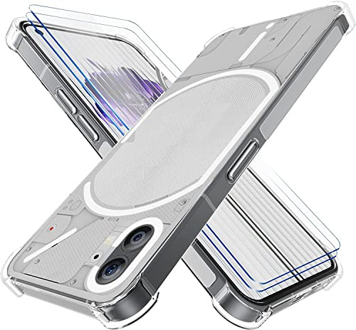 Nothing Phone 1 Hülle mit 2 Pack Panzerglas, Kristallklare TPU Silikon Hülle mit Airbag-Ecken, Fallschutz Cover für Nothing Phone 1