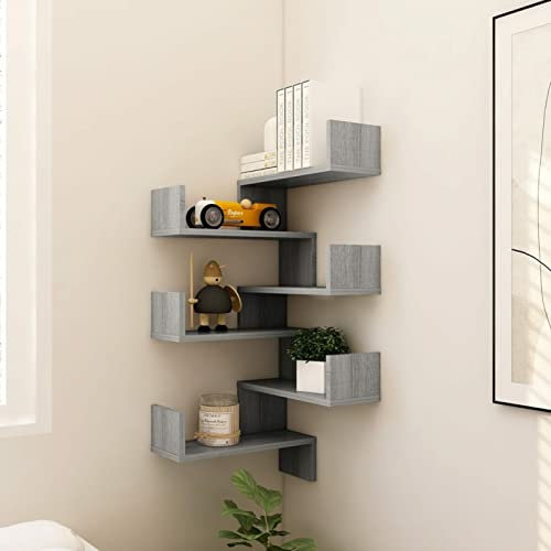 Susany Wall Corner Shelves 2 pcs Floating Shelves Shelving Unit Mounting Bookshelves Decorative for Bedroom, Bathroom, Living Room, Home Office Grey Sonoma 40x40x50 cm Engineered Wood