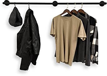 RSR Hangers Kleiderstange Industrial Design Schmal Flur Wandgarderobe Breite 140 cm x Tiefe 10 cm für die Wand Schwarz Garderobenstange Schlafzimmer Garderobe Wandmontage