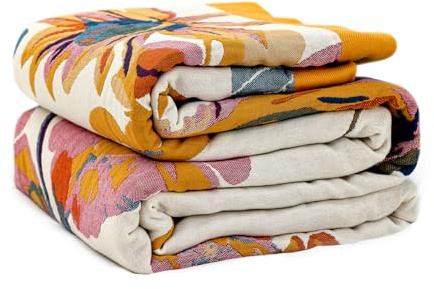 Boho överkastfilt 100% bomull ultramjukt sängöverkast, stor sommarfilt, blommig fågel och fjäril bondgårdsdekor, sängfiltar, 152 cm x 203 cm filtar för soffa stol