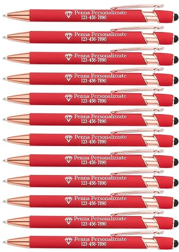 OXYEFEI Penne Personalizzate, Penna a Sfera Personalizzabile con Incisione Nome&Testo Regalo Personalizzata per Laurea, Compleanno, Anniversario, 12 pezzi/confezione (Rosso)