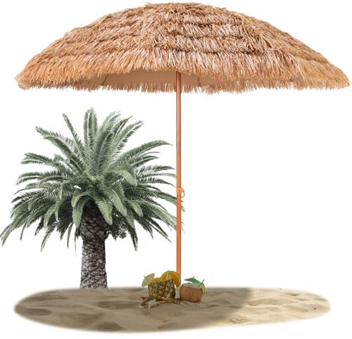 RELAX4LIFE Parasol Exotique Paille Hawaïen Φ243CM, Parasol Plage Tropicale 8 Baleines, Parasol de Jardin Extérieur à 7 Couches pour Balcon Patio Balcon Terrasse…