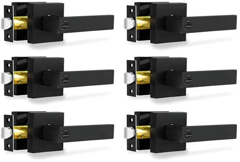 RAZCC 6 Pack Matte Black Door Handles Privacy Door Levers, Bed and Bath Door Locksets Heavy Duty Keyless Interior Handles, Reversible for Left Right Handed Doors