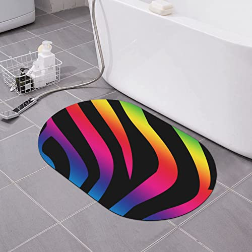TOMPPY Badematte mit Zebramuster, bedruckt, Kieselgur, super saugfähig, schnell trocknend, Badezimmerteppich, weich, rutschfest, Duschmatten für Badewanne, Boden, Duschraum, 40 x 60 cm