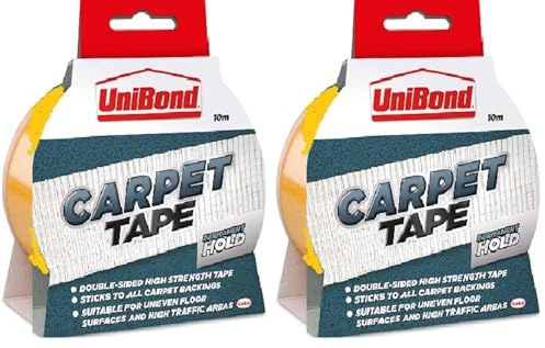 Unibond 1415416 Permanent Carpet to Floor Tape High Strength Adhesive - 50 mm x 10 m, Yellow (Pack of 2)