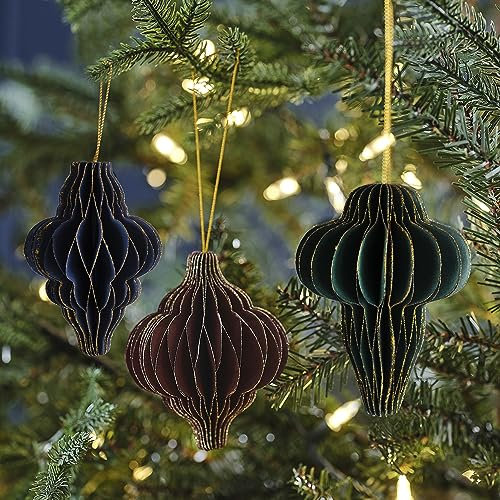 Ginger Ray Glitter Edge Honeycomb Hanging Christmas Tree Decorations 3 Pack