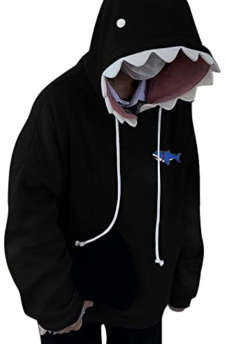 Hoodie Damen Oversize Süße Hai-Hoodie Kapuzenpullover Langarmshirt Oberteiles Pullover mit Kapuze Taschen Casual Langarm Haifisch Sweatshirts Herbst Winter Pullover Tops Pulli Kapuzenpulli Sweatjacke
