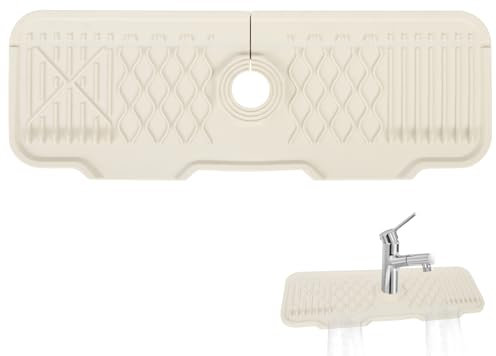 Fililogor Tappetino in silicone per rubinetto, paraspruzzi per rubinetto, per cucina e bagno, protezione del piano di lavoro (bianco, 43 x 15 cm)