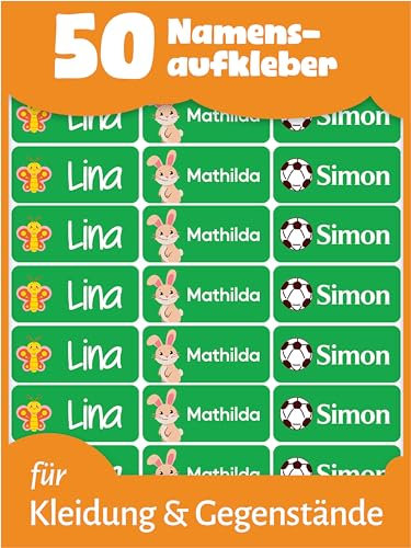 LabelTiger® Personalisierte Namensaufkleber für Kinder - 60 Stück, Selbstklebend & Wasserfest, Ideal für Kita, Schule, Kleidung & Gegenstände - Grün