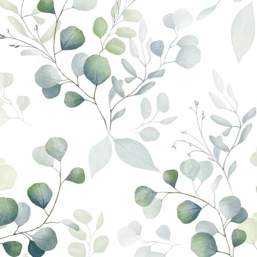 VOLEAAR Peel and Stick Wallpaper,Green Leaves Contact Paper,Boho Wall Paper for Staircase Drawer Room Walls DIY Vinyl Removable Home Decor 44.5CM x 1000CM