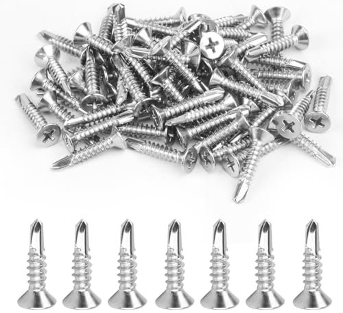 140 Pcs Vis Autoforeuse Metal, M4,2 x 19 mm Vis Autotaraudeuses à Tete Fraisee, Vis à Tôle Autoperceuses, Vis à Tête Plate Métal, Vis Autoforante à Tête Cruciforme, Vis Autopercante en Acier Inox
