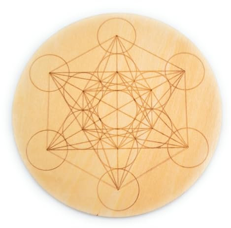 Plaque de Rechargement en Bois Sculpté | Purification Cristaux et Minéraux de Lithothérapie | Symbole énergétique | Disque Rond 10 cm de Diamètre