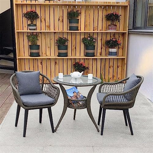 3-teiliges Bistro-Set, Gartenmöbel-Set, Konversationsset für drinnen und draußen, mit Glastisch und 2 Stühlen, für Garten, Balkon, Hof, Pools