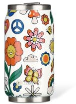 LES ARTISTES Paris A-4330, Canette isotherme, Thermos 280 ml, Gourde isotherme sans BPA, Réutilisable, Bec verseur rabattable avec paille, Acier Inoxydable, Design Happy
