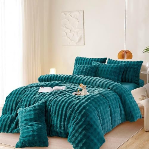 Gezu Winter Warme Bettwäsche Flauschig 220x240 Blau Bettbezug Kaninchen Plüsch Samt Fleece Kuschelig Plüsch Bettwäsche Dunkelblau Warm Kuschelbettwäsche Flauschig Bettbezug 240x220 mit 2Kissenbezug