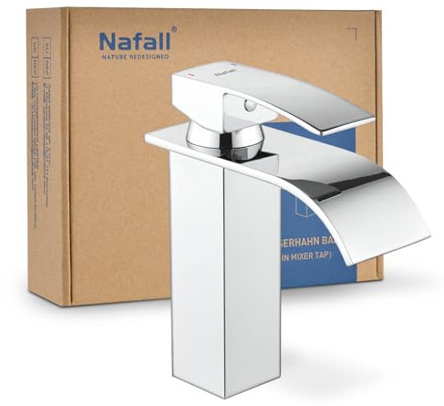 Nafall Waschtischarmatur : Wasserhahn Wasserfall Bad, Mischbatterie Einhebelmischer Waschbecken Armaturen, Armatur Badezimmer für Heißes und Kaltes Wasser (Chrom, Kurzes Modell)
