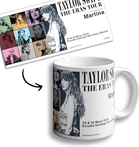 OOPS ORIGINALOOPS.COM Swiftea mug - PERSONALÍZALO CON NOMBRE - Taza Taylor - para l@s más Switieas - Discografía como libros. (mug ERAS personalizado)