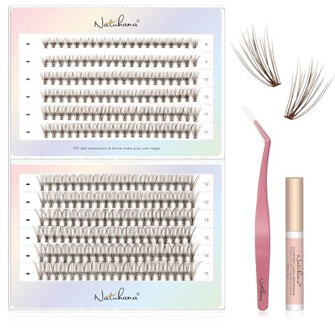 Natuhana Faux Cils Individuel DIY 240Pcs Naturel Extension de Cils Kit C Curl 8-16mm Bouquet Volume Russe avec Colle et Pinces