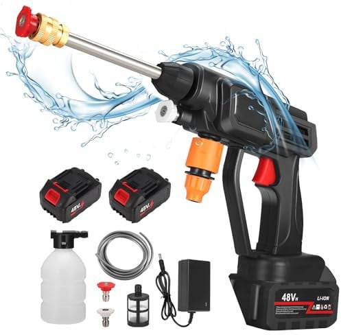 30 Bar Cordless Pressure Washer, 300W Portable Portable High Pressure Spray Water Gun with Rechargeable Battery, Adjustable Spray Nozzle,5M Hose, Washer Machine for Garden Floor Cleaning, Watering