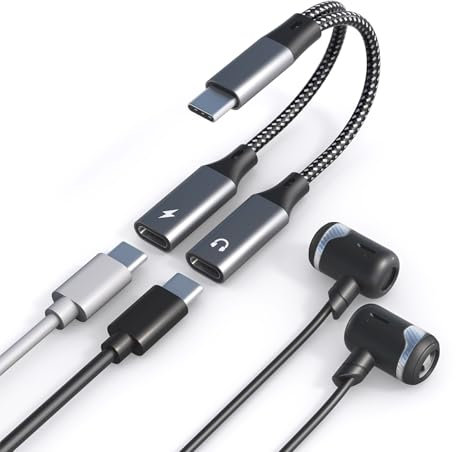 USBC Kopfhörer Adapter und Laden - USB C Splitter 1 zu 2, USB C Y Kabel Kopfhörer Adapter und 60W Laden mit Telefonie-Funktion, Typ C Stecker auf Doppel Typ C Buchsen Verteiler für iPhone 16 15 Laptop