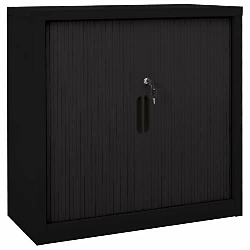 Iiaky Armario con puerta corredera, color negro, 90 x 40 x 90 cm, mesita de noche de acero, almacenamiento de documentos, soporte de madera para impresora de oficina, mesa de relleno, cajones