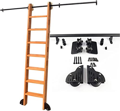 TWHZSAI Schiebetür-Kit für Scheunen, Schiebeleiter-Bibliothek, komplettes Hardware-Rollschienenset (ohne Leiter), Rundrohr-Mobilleiterschienensystemschiene für Zuhause/Innenbereich/Dachboden (Größe: