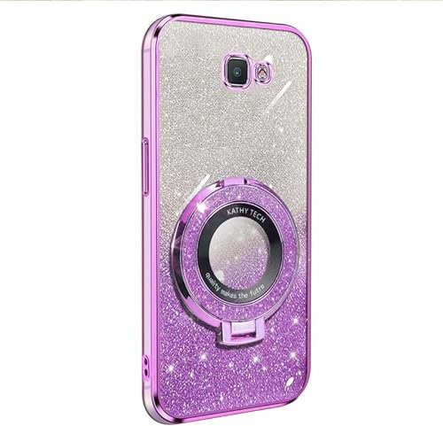for Samsung Galaxy J5 Prime Hülle,[Weiche TPU Abdeckung + Glitzer Papier] 3 in 1 Hybrid Hülle mit 360°drehbar Kickstand Finger Griff Halter Handyhülle für Samsung Galaxy J5 Prime - Lila