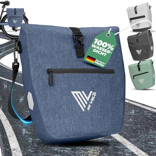 MIVELO 2in1 Fahrradtasche für Gepäckträger - Gepäckträgertasche wasserdicht - Inkl. gepolstertem Laptopfach & Schultergurt - Tasche für Fahrrad I Packtasche 20L (Jeansblau)