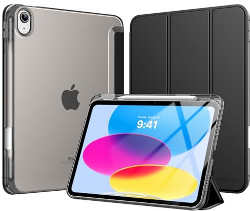MoKo Coque pour iPad 11 Pouces (A16) 11e Génération 2025, iPad 10e Gén 10,9 2022 avec Porte-Stylet, Étui iPad 10e Gen Mince Légère à Trois Volets avec PC Arrière Translucide Robuste, Noir