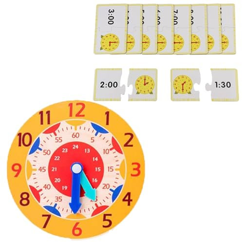 MXYZQDE Lernuhr Kind,Lernuhr Holz Uhr Lernen Uhr Zum Lernen für Kind Puzzle Spielzeug Uhrenkarten Schuluhren Unterrichtsmittel Geeignet für Kindergarten Grundschule