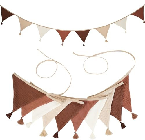 Wimpelkette Girlande Wimpelkette Kinderzimmer,2.6m Musselin Baumwolle Stoff Wimpelkette,Bunte Wimpelkette Stoff, Hausbett Deko Mädchen & Jungen,Wanddeko Geschenk,Babyzimmer Dekoration (B)