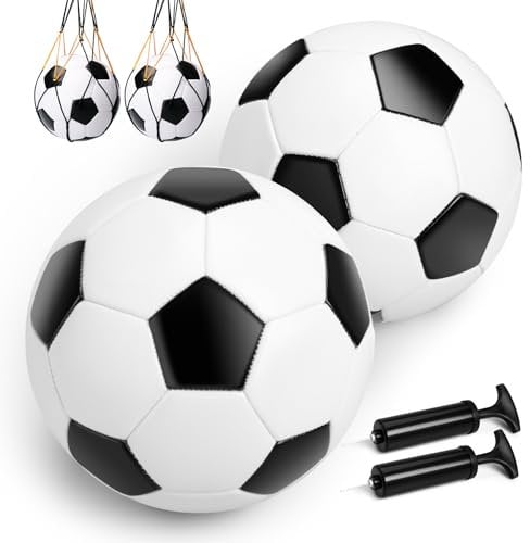 U&C Planet 2 Packung Training Fußball Größe 5 Bälle Premium PVC Lederball für Training & Spiele bei jedem Wetter