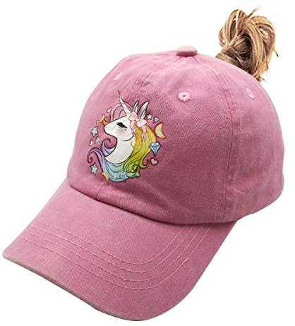 Hatwell Einhorn Baseball Cap Mädchen 3-12 Jahre mit Pferdeschwanzöffnung | Rosa, Verstellbar, UV-Schutz, Geschenk zum Geburtstag & Einschulung