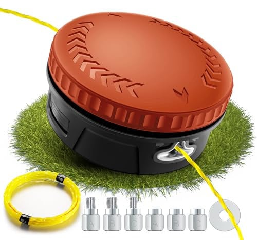 Fadenkopf für Motorsense mit Trimmerfaden,Einfaches Tap & Go System,Universal passende Fadenspule mit 6 Gewindeadapter,für die meisten Akku-Rasentrimmer und Akku-Freischneide (Orange)