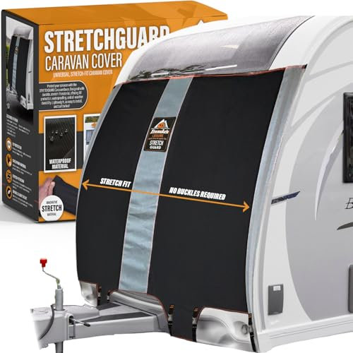 Xtremeauto STRETCHGUARD Caravan Front Towing Cover – Universal Fit, Waterproof, UV Protective, Lightweight & Durable Front Cover – Stretch-Fit Design – Fits Most Caravans (Large (95–102))