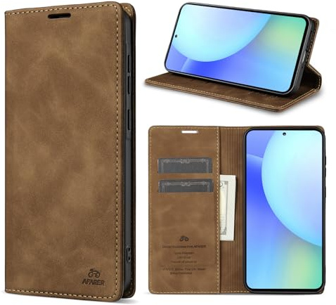 AFARER Einfache Art Brieftasche Handyhülle Kompatibel mit Samsung Galaxy A56 Klappbar Ledertasche Stoßfest Schutz mit Kartenhalter Ständer - Braun