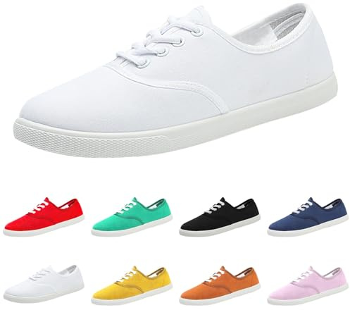 Chaussures d'été légères en toile pour femme - Semelles douces - Confortables - Couleur unie - Chaussures en toile respirantes - Chaussures plates décontractées - Chaussures de sport antidérapantes