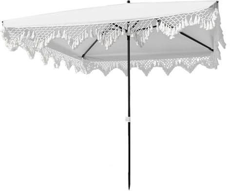 Ombrellone da Giardino con Frange 200×200 cm - Ombrellone Quadrato da Esterno per Tavolo da Mercato, Piscina, Terrazza - Nappa Vintage alla Moda all'uncinetto