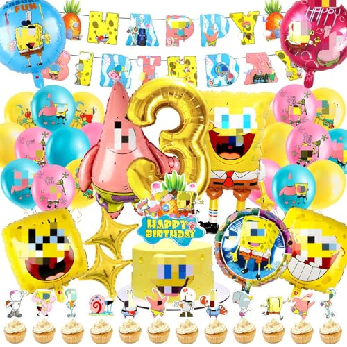 Gelb Geburtstag Deko 3 Jahre, Luftballons Geburtstagdeko,Party Deko mit Cake Topper Happy Birthday Banner für Geburtstags Party