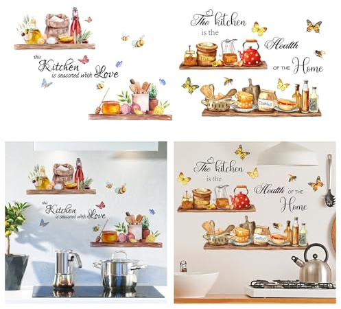 Kitchen Wall Stickers – 2pcs Colourful Removable PVC Quote Decals (30x60cm & 30x90cm) – Waterproof Home Décor for Kitchen Walls, Cafés, Restaurants, Bars or Dining Areas