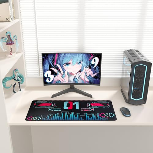ZGTMSZ Hatsune Miku Collaboration Series Tapis de Souris, 900x400mm Tapis de Souris Gaming, Tapis Souris antidérapant pour Clavier et Souris