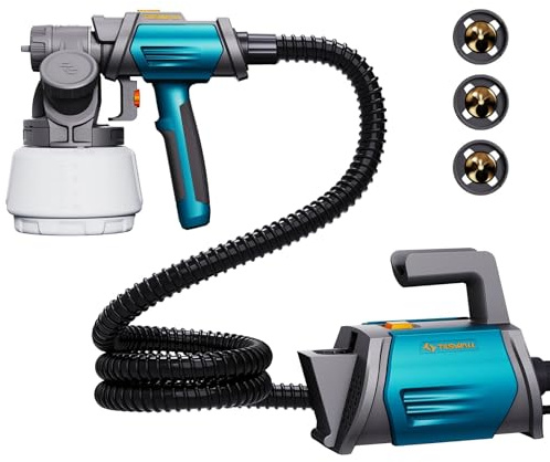 Tilswall Farbsprühsystem Shark 800 HVLP Elektro120 DIN-s Lackierpistole Elektrisch mit 4 Düsen und 3 Sprühmodi für Innen- und Außenwandfarben (Blau)
