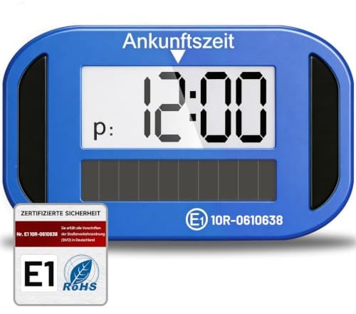 Warmfay® Solar Elektronische Parkscheibe mit Zulassung vom KBA, Automatische Digitale Parkscheibe Elektrisch mit Batterie, Elektrische Parkuhr Auto mit 2 Displays & Nachtparkmodus (Blau)