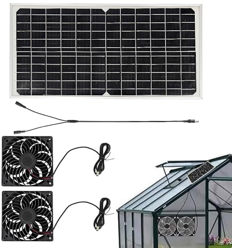 SKIKHN Ventilatore a Energia Solare, Ventilatore con Pannello Solare 16W, Ventilatori a Pannello Solare con Ventole IP67 Doppia Ventola, per Pollai, Serre, Capannoni e Case per Animali Domestici