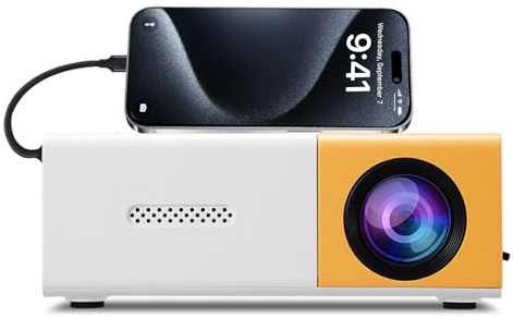 Tosuny Mini Projecteur, Vidéoprojecteur de Cinéma Maison 1080P, Projecteur de Film Extérieur LED 6000Lm avec Haut-Parleur Stéréo HiFi, Correction Automatique, pour Smartphone, USB, (Yellow White)