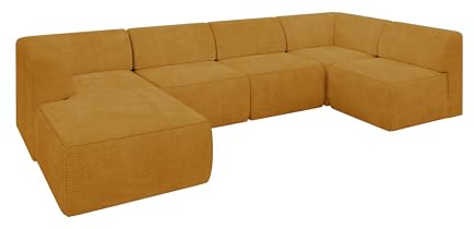 ALTDECOR Ecksofa in U-Form Corner Sofa Bett Eckcouch Couch L-Form Wohnlandschaft Cauchsofa MOVO 345x180x78 Senfgelb