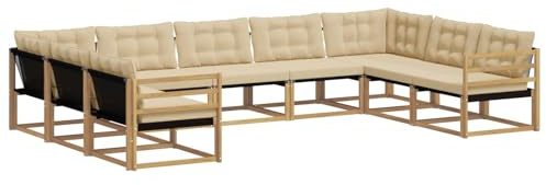 vidaXL Outdoor-Sofagarnitur mit Kissen 9 pcs Weiß und Beige, Garten Lounge, Moderne Outdoor-Couch, witterungsbeständiger Sitzbereich, bequem für die Terrasse
