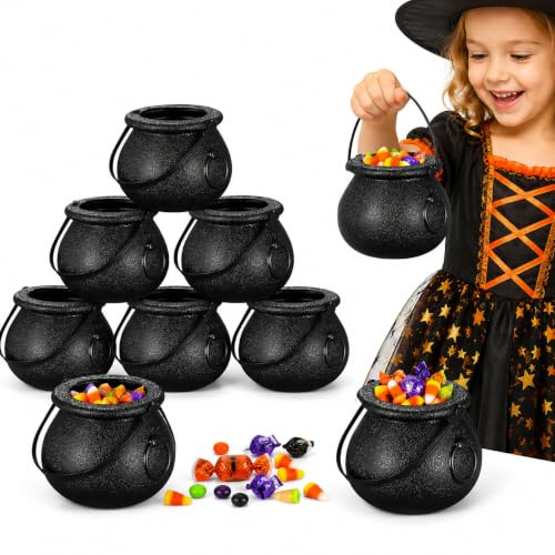 FOMIYES 10Pcs Halloween Witch Cauldron Candy Bucket Trick or Treat Candy Holder with Handle Mini Cauldron Pot for Sweets Kids Party Treat Pails for Halloween