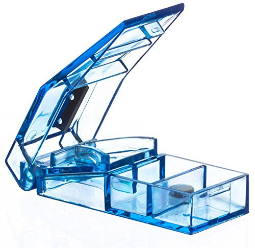 Tablettenteiler mit Stahlklinge und 2 Tablettenfächern für den Transport - modernes blau transparentes Design
