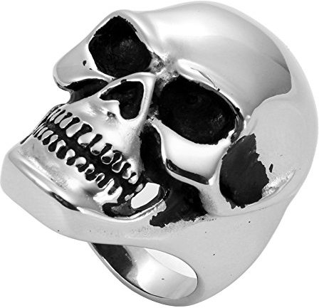 Flongo Herrenring Männer Ringe Siegelring Bandring, Edelstahl Siegel Ring Schädel Totenkopf Silber Daumenring Schmuck Biker Gotik Motorradfahrer Herren-Accessoires, Größe 74